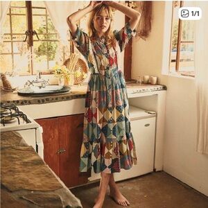 Doen Darby Patchwork Midi Dress - Multicolor M